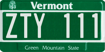 VT license plate ZTY111