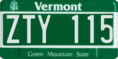 VT license plate ZTY115