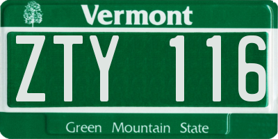 VT license plate ZTY116