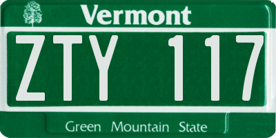 VT license plate ZTY117