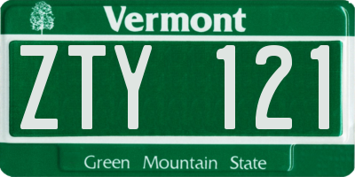 VT license plate ZTY121