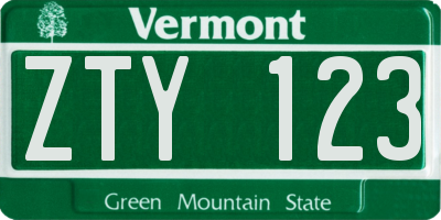 VT license plate ZTY123