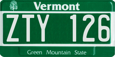 VT license plate ZTY126
