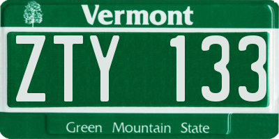 VT license plate ZTY133