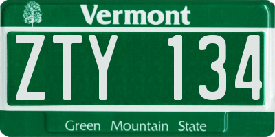 VT license plate ZTY134