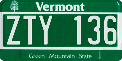 VT license plate ZTY136