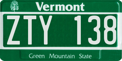 VT license plate ZTY138