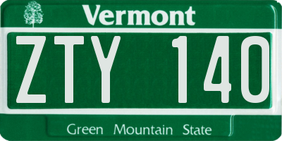 VT license plate ZTY140