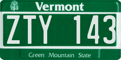 VT license plate ZTY143