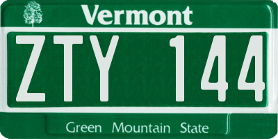 VT license plate ZTY144