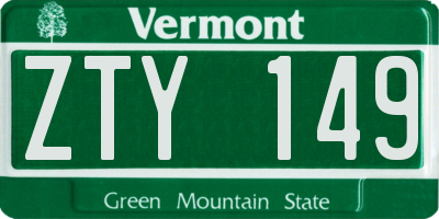 VT license plate ZTY149