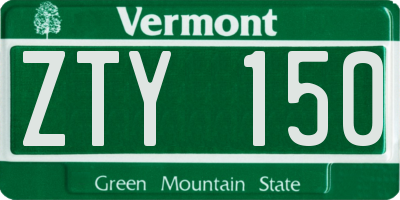 VT license plate ZTY150