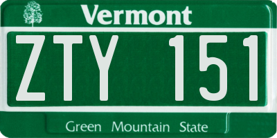 VT license plate ZTY151