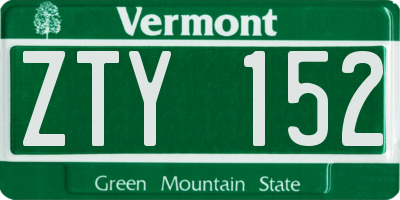 VT license plate ZTY152