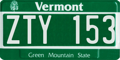 VT license plate ZTY153