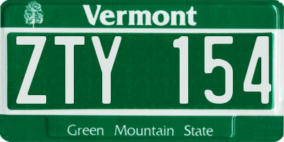 VT license plate ZTY154