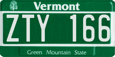 VT license plate ZTY166