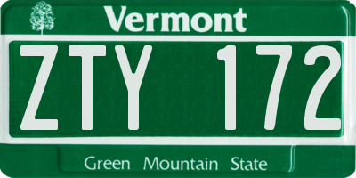 VT license plate ZTY172