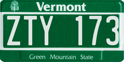VT license plate ZTY173