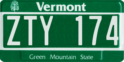 VT license plate ZTY174
