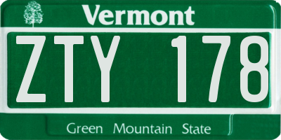 VT license plate ZTY178
