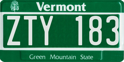 VT license plate ZTY183