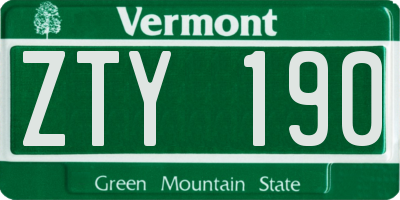 VT license plate ZTY190