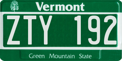 VT license plate ZTY192