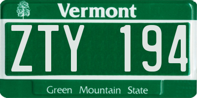 VT license plate ZTY194