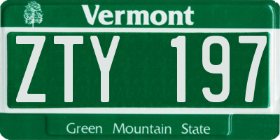 VT license plate ZTY197