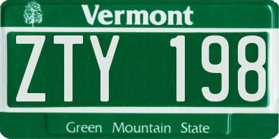 VT license plate ZTY198