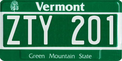 VT license plate ZTY201