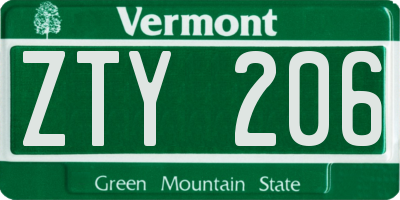VT license plate ZTY206