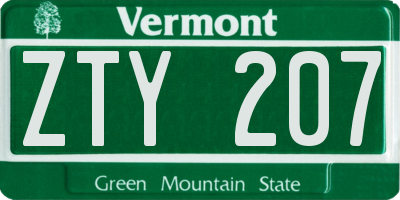 VT license plate ZTY207