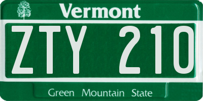 VT license plate ZTY210