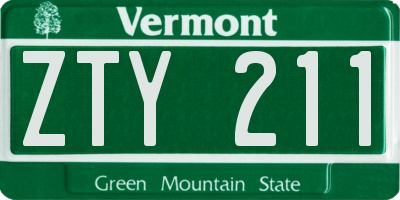 VT license plate ZTY211