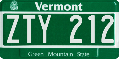 VT license plate ZTY212
