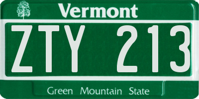 VT license plate ZTY213