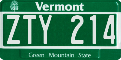 VT license plate ZTY214