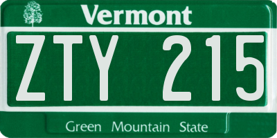 VT license plate ZTY215