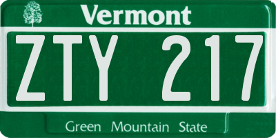 VT license plate ZTY217