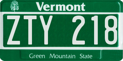 VT license plate ZTY218