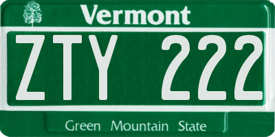 VT license plate ZTY222