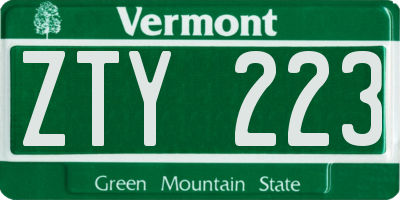 VT license plate ZTY223