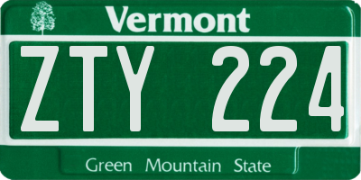 VT license plate ZTY224
