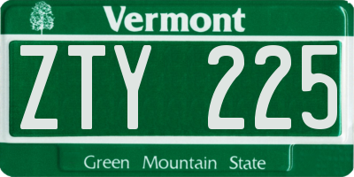VT license plate ZTY225