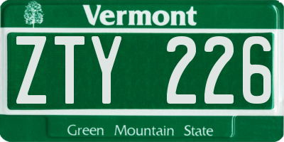 VT license plate ZTY226