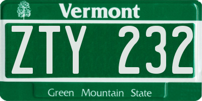 VT license plate ZTY232