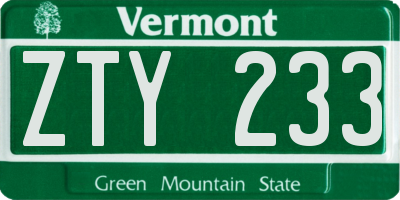 VT license plate ZTY233
