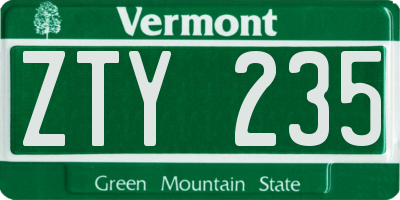 VT license plate ZTY235